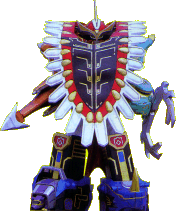 Isis Megazord using its wings as a shield